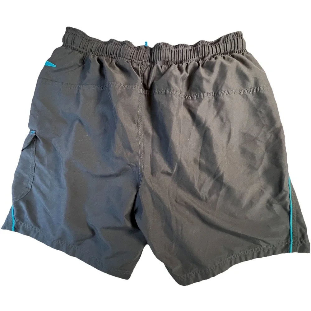 Speedo Men's Athletic Casual Swim Trunks Size L‎ Grey Board Shorts Aqua Trim